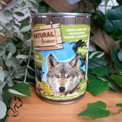 Natural Greatness Lata de Ternera Angus con Setas, Jengibre y Romero 400 g 